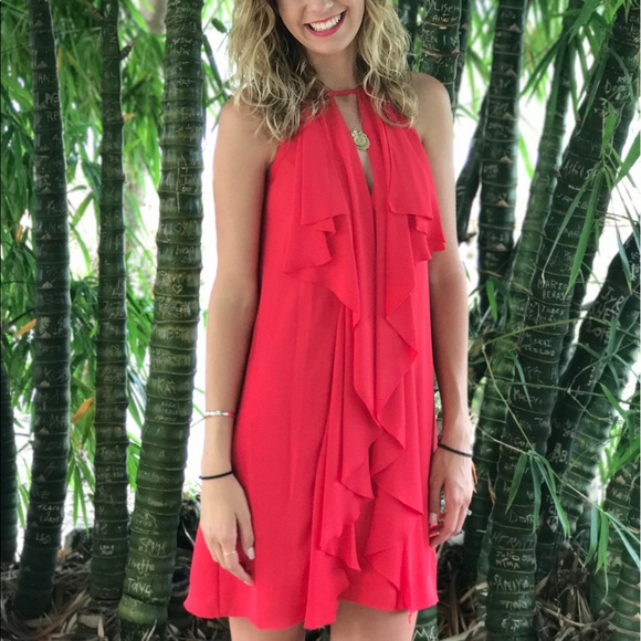 BCBG BCBGMaxAzria Red Ruffle Halter Cocktail Dress - Picture 5 of 7